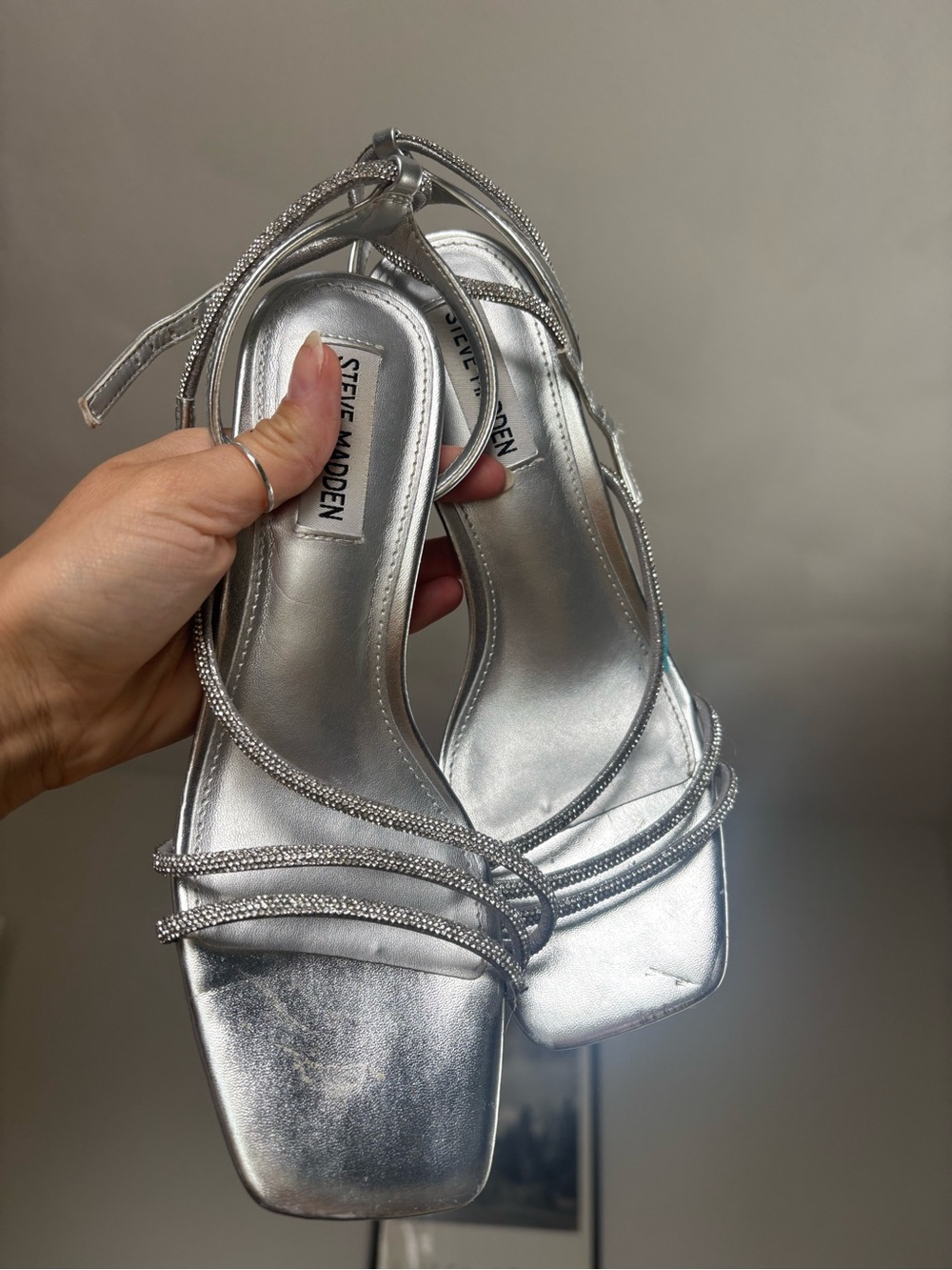 Steve Madden Meggie Embellished Ankle Sandals Silver Size 7 - Picture 2 of 3